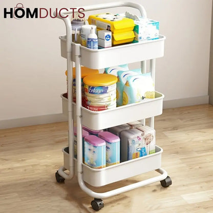 3 Tier Foldable Metal Cart With Wheels
