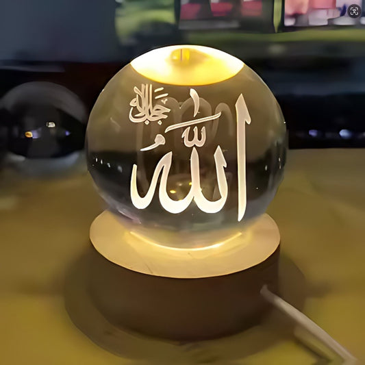 3D Wooden Ball Lamp – Allah Design Crystal Wooden Table Lamp for Home & Décor