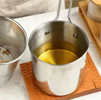 Stainless Steel 1.2L Deep Fryer Pot with Strainer & Heatproof Handle