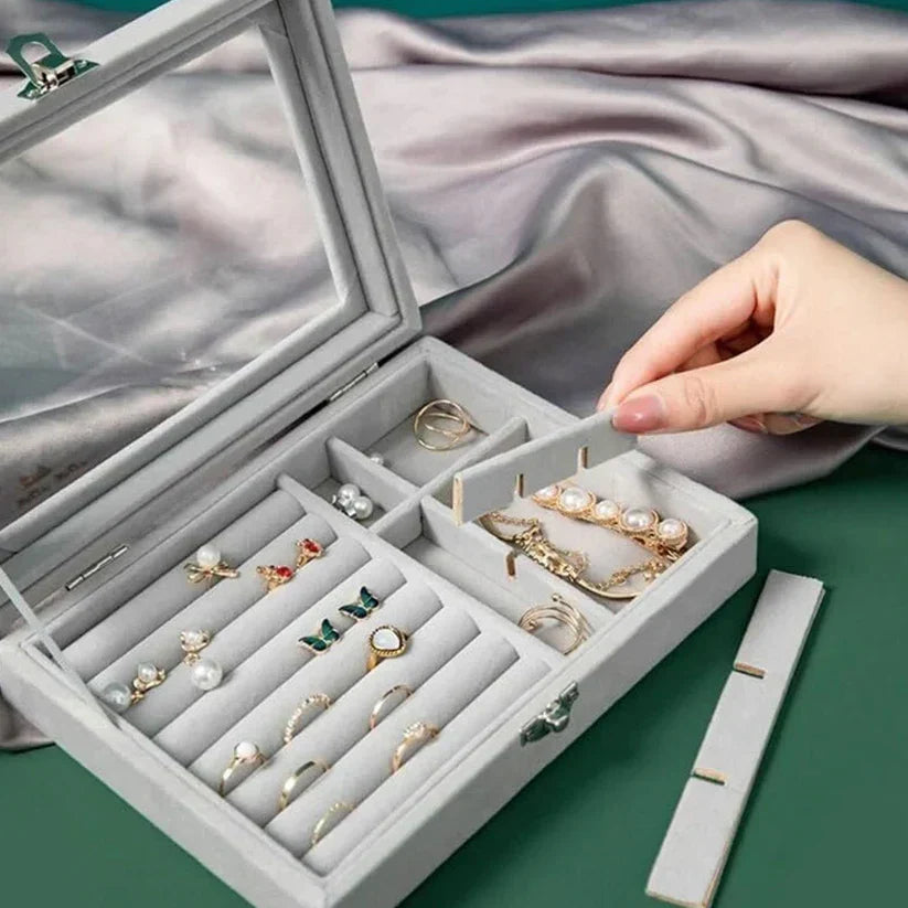 Portable Velvet Jewelry Box – Ring & Earring Display Organizer