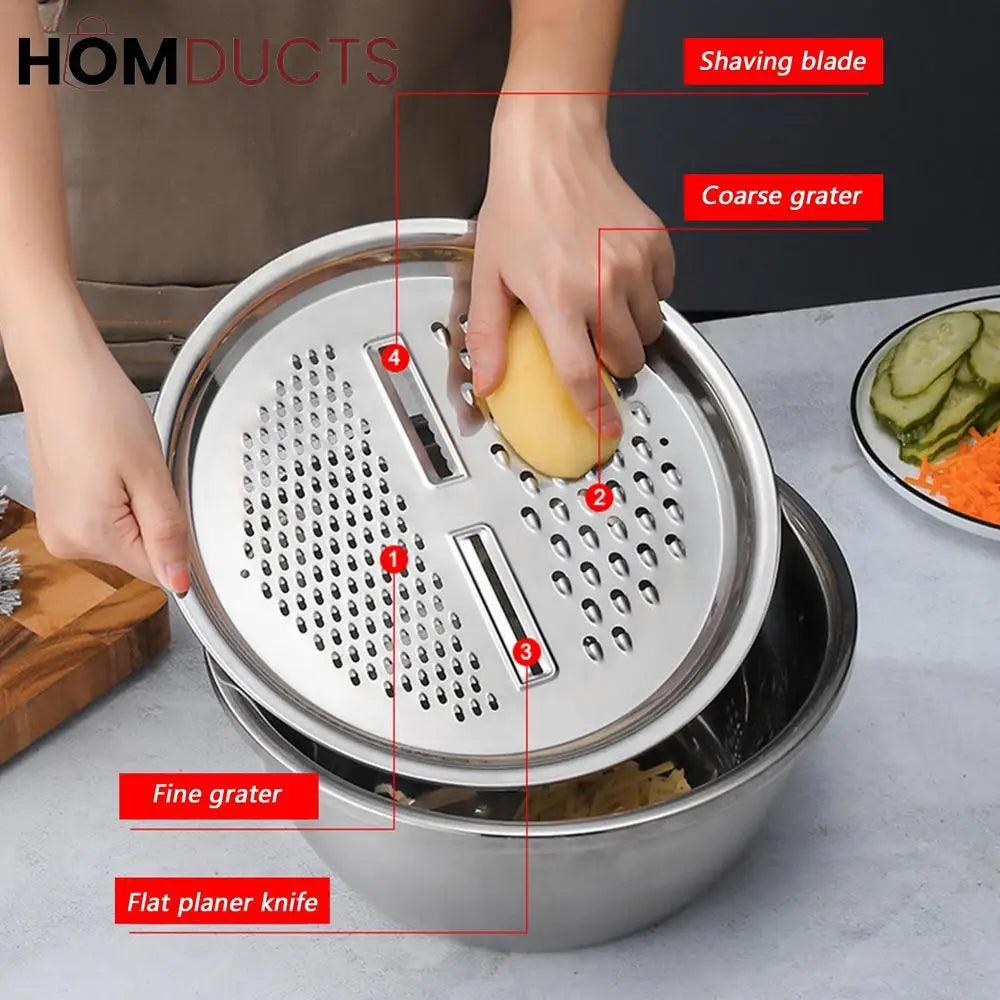 3in1 Stainless Steel Colander With Grater