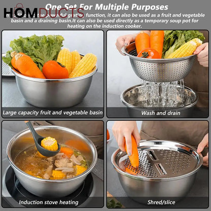 3in1 Stainless Steel Colander With Grater