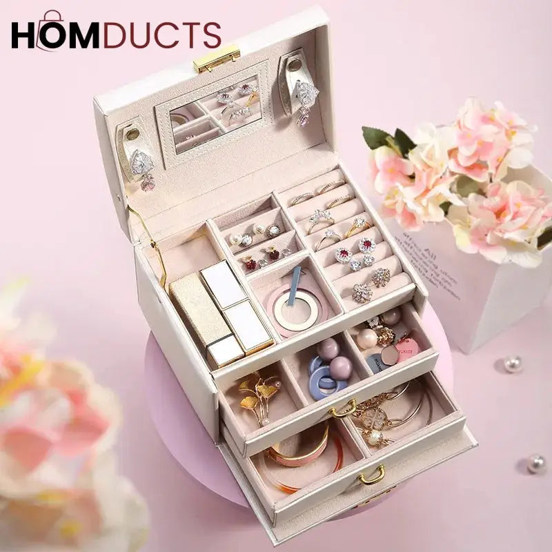 3Layer Mirror Leather Jewellery Organizer