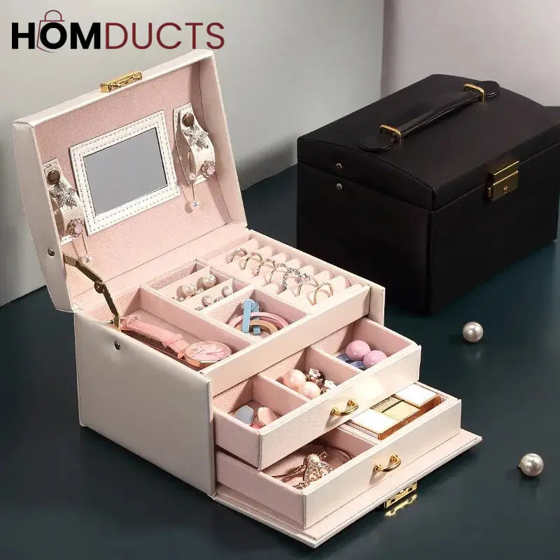 3Layer Mirror Leather Jewellery Organizer