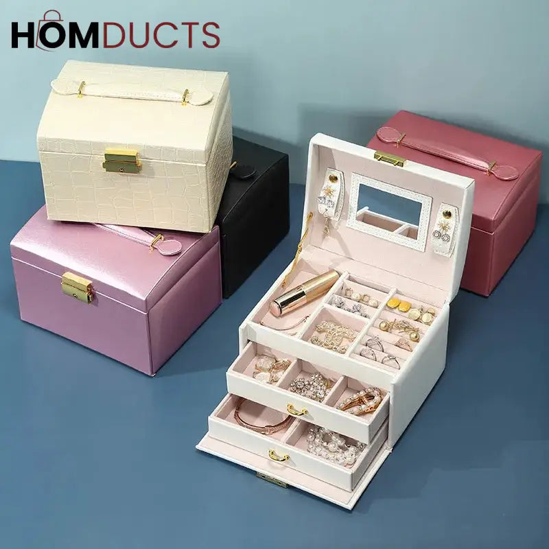 3Layer Mirror Leather Jewellery Organizer