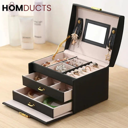 3Layer Mirror Leather Jewellery Organizer