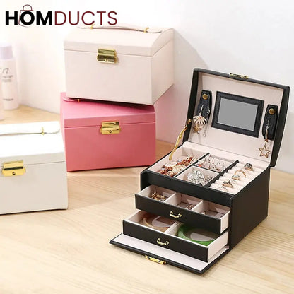 3Layer Mirror Leather Jewellery Organizer