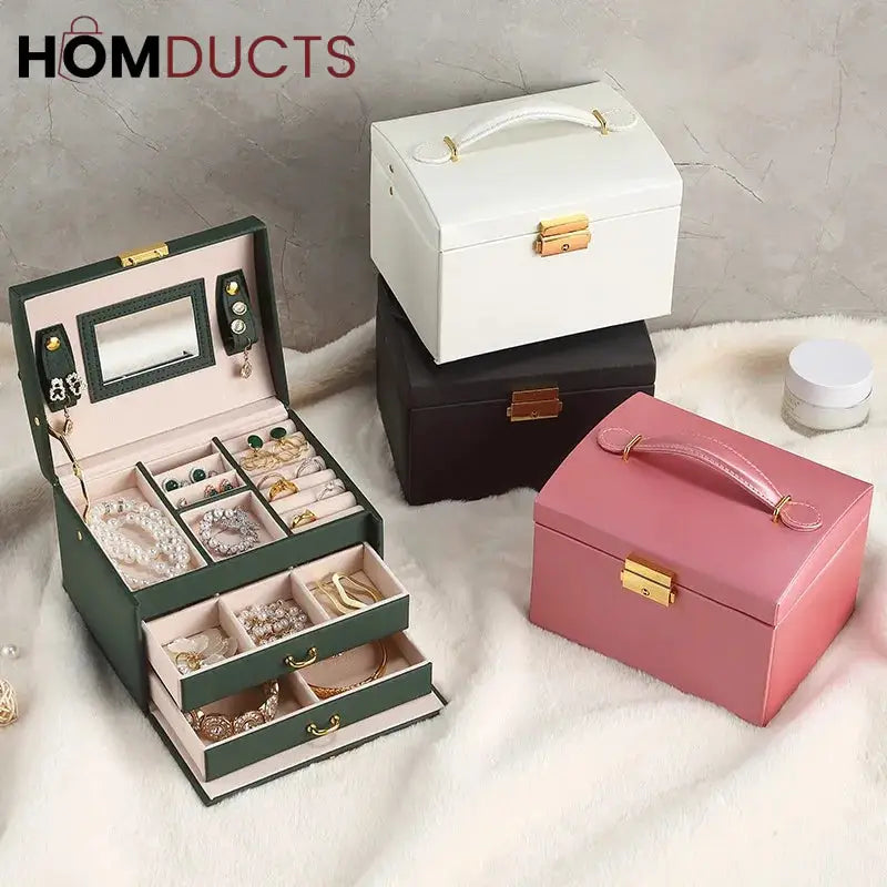 3Layer Mirror Leather Jewellery Organizer