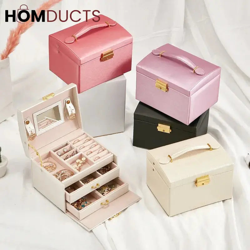 3Layer Mirror Leather Jewellery Organizer
