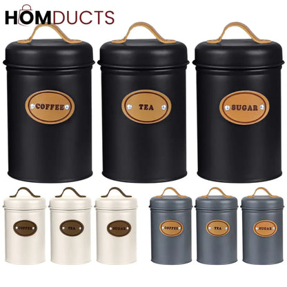 3Pcs Kitchen Counter Top Metal Jar Set