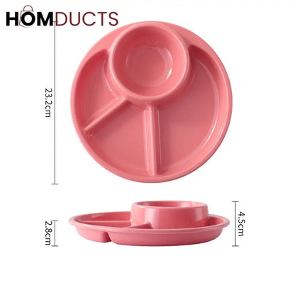 4 Compartment Round Plastic Dinner Plate With Fork Spoon Microwave safe