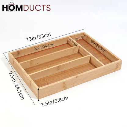 4 Grid Wooden Cutlery Organizer