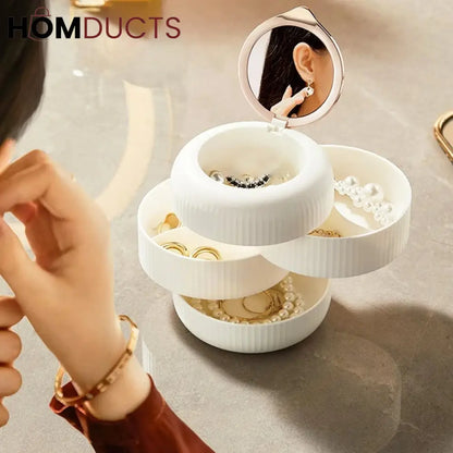 4 Layer Rotatable Jewelery Organizer With Mirror
