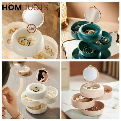 4 Layer Rotatable Jewelery Organizer With Mirror