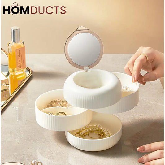 4 Layer Rotatable Jewelery Organizer With Mirror