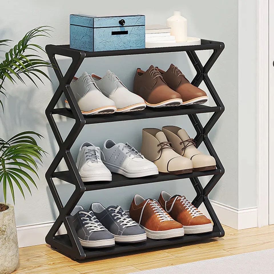 4-Tier Modern X-Shape Shoe Rack – Stylish & Space-Saving Storage Organizer in Pakistan