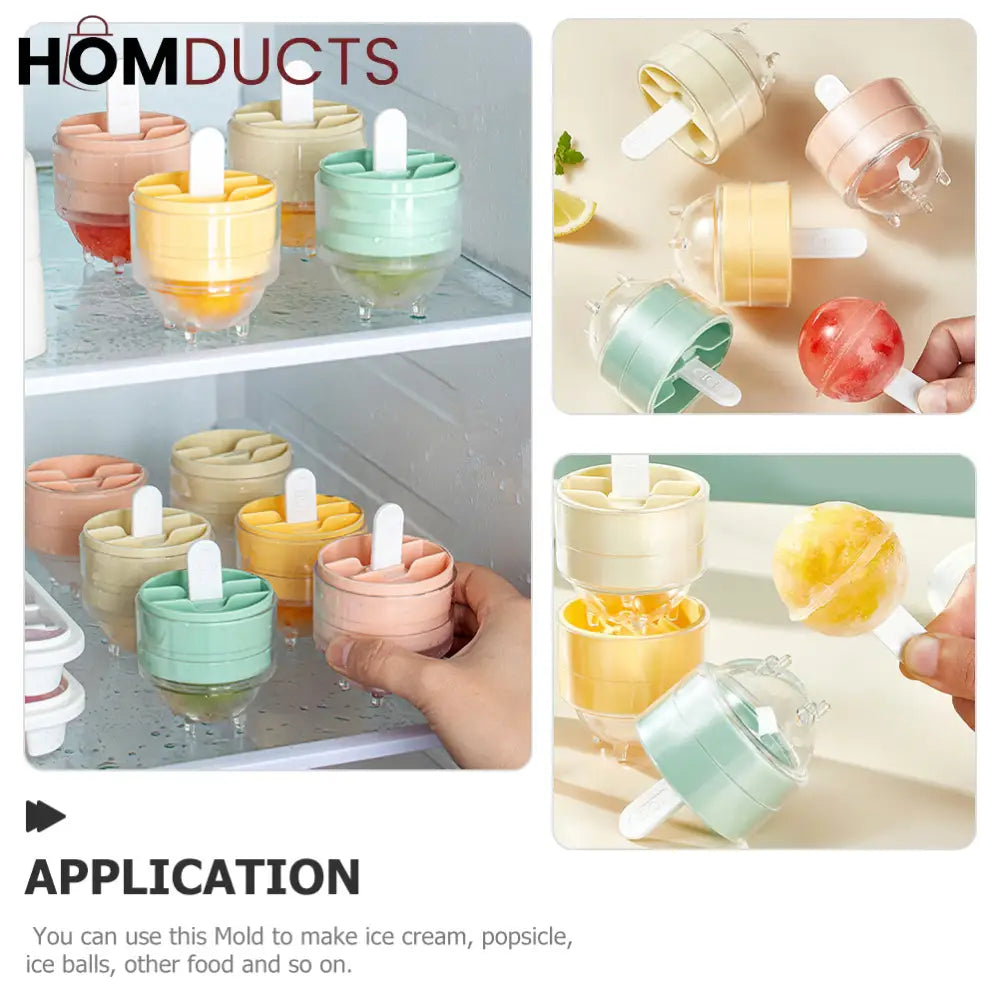 4pcs Round Ice Pop Molds – Reusable Sphere Popsicle Maker with Lids & Sticks for Homemade Frozen Treats