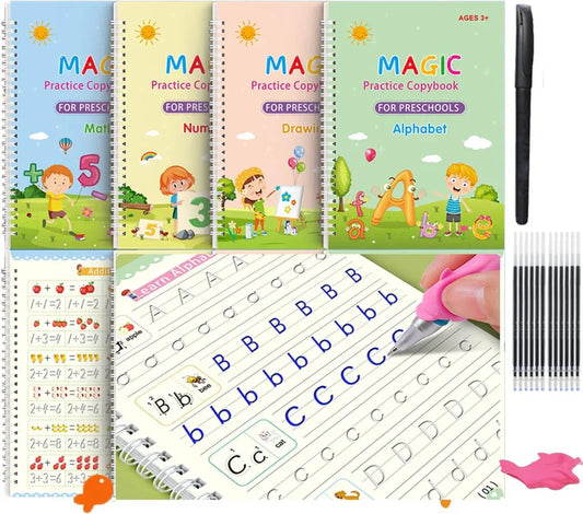 4pcs Sank Magic Practice Copybook Set – Reusable Handwriting Books with 10 Refills for Kids