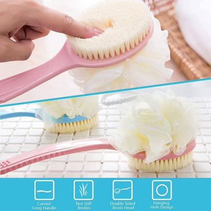 2 in 1 Back Body Bath Brush with Soft Bristles & Loofah | Dual-Sided Shower Exfoliator
