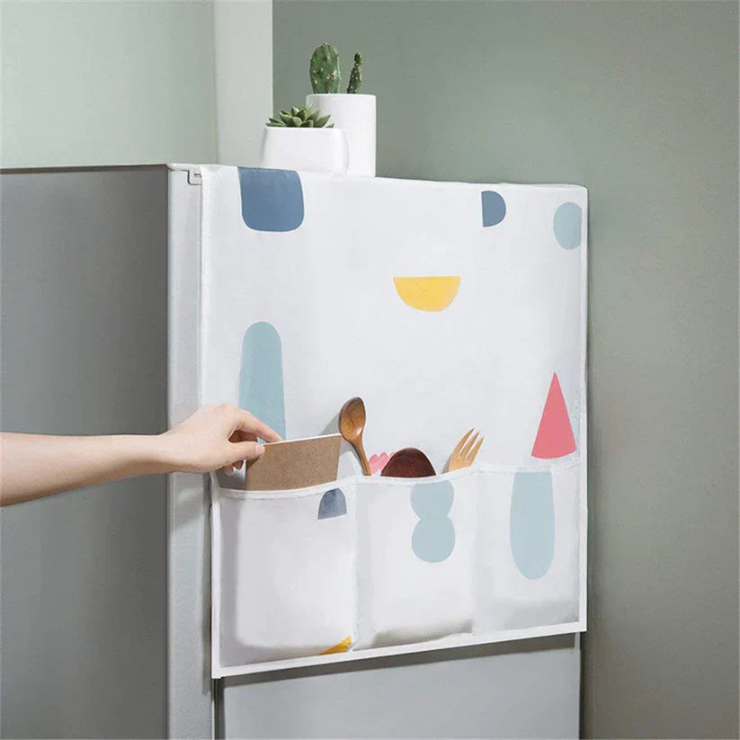 Imported - Premium Printed Dust Proof Fridge Cover with 6 Pocket Organizer for Kitchen Storage