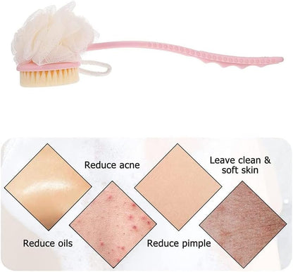2 in 1 Back Body Bath Brush with Soft Bristles & Loofah | Dual-Sided Shower Exfoliator