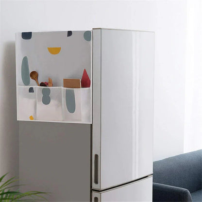 Imported - Premium Printed Dust Proof Fridge Cover with 6 Pocket Organizer for Kitchen Storage