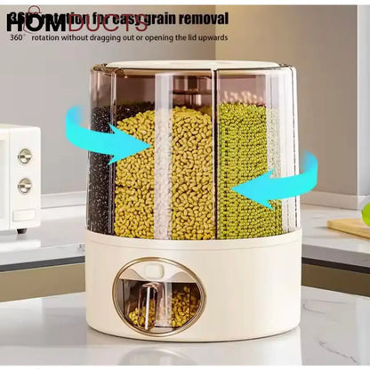 6-Grid Rotating Food Grain Dispenser & Storage Container (6kg) - Kitchen Organizer