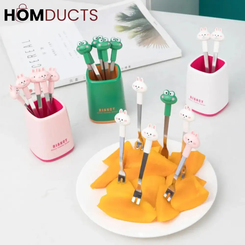 6 in 1 Cartoon Style Stainless Steel Fruit Fork