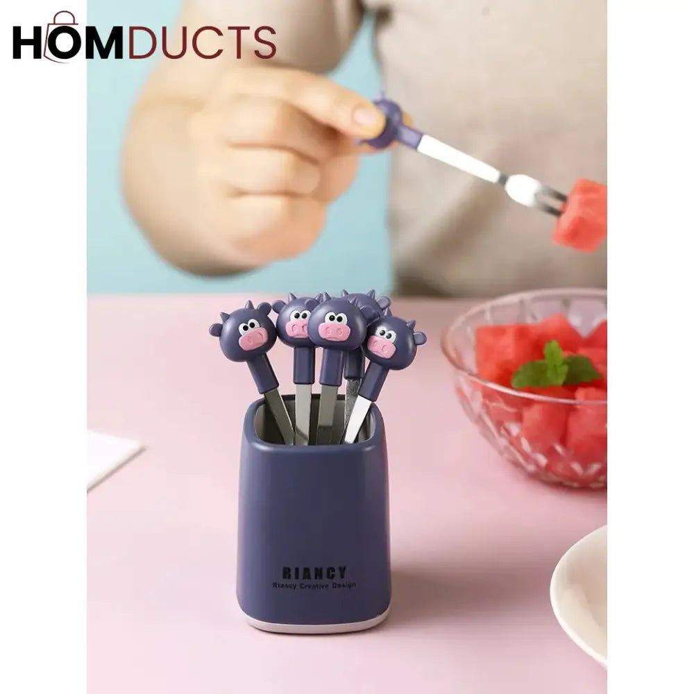 6 in 1 Cartoon Style Stainless Steel Fruit Fork