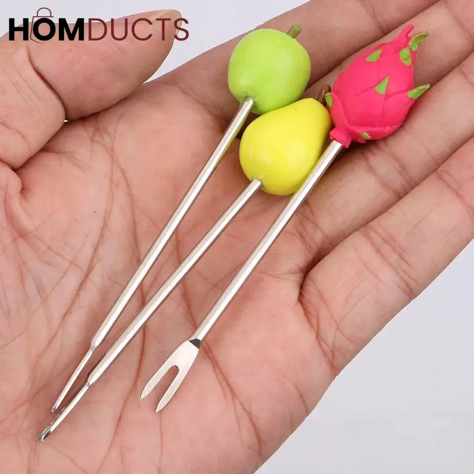 6 Pcs Fruit Pattern Fruit Fork