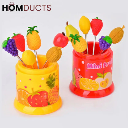 6 Pcs Fruit Pattern Fruit Fork