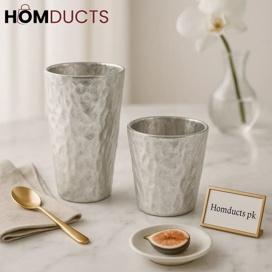 6-Piece Hammered Silver Drinkware Set – Available in Tall or Short Sizes