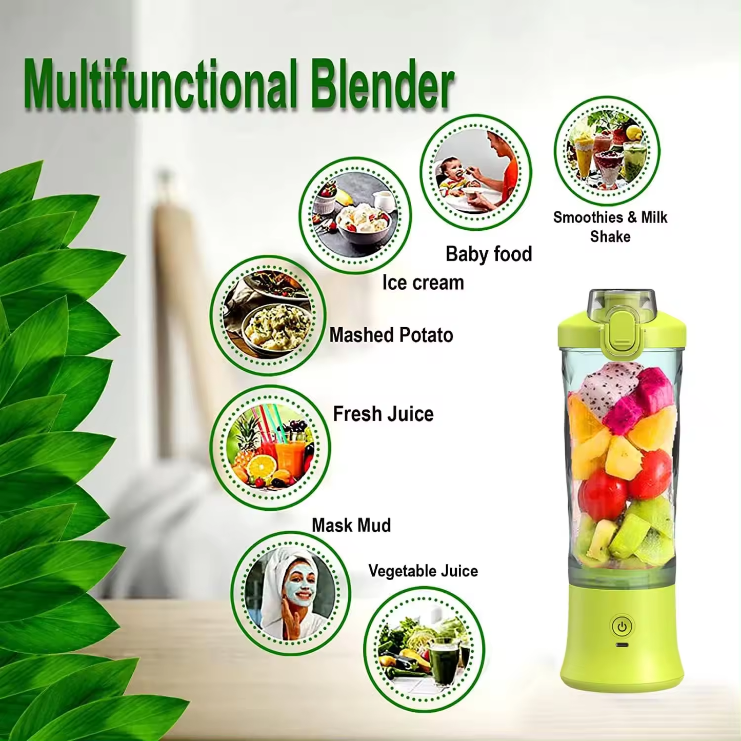 New High Quality Home/Car/Hotel/Outdoor USB Travel Milkshake Juicer Blender Mini Portable 600ml Waterproof Ice Crushing Fruit