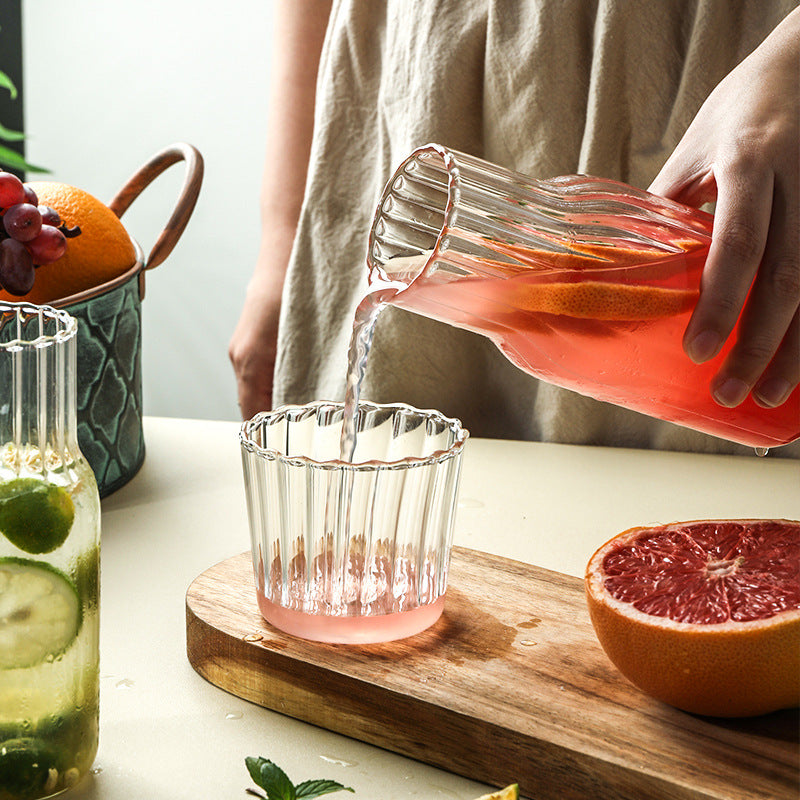 Elegant Ribbed Glass Water and Milk Jug Set – Clear Vintage-Style Carafe with Matching Drinking Glass for Kitchen and Dining