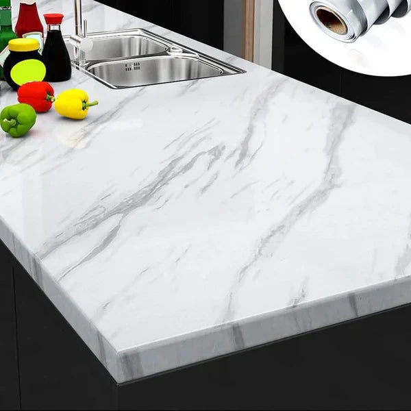 Self Adhesive White Marble Waterproof Sheet – 60x200cm Peel & Stick Wallpaper