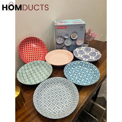 8-Inch Multicolor Ceramic Dinner Plates - Set of 6