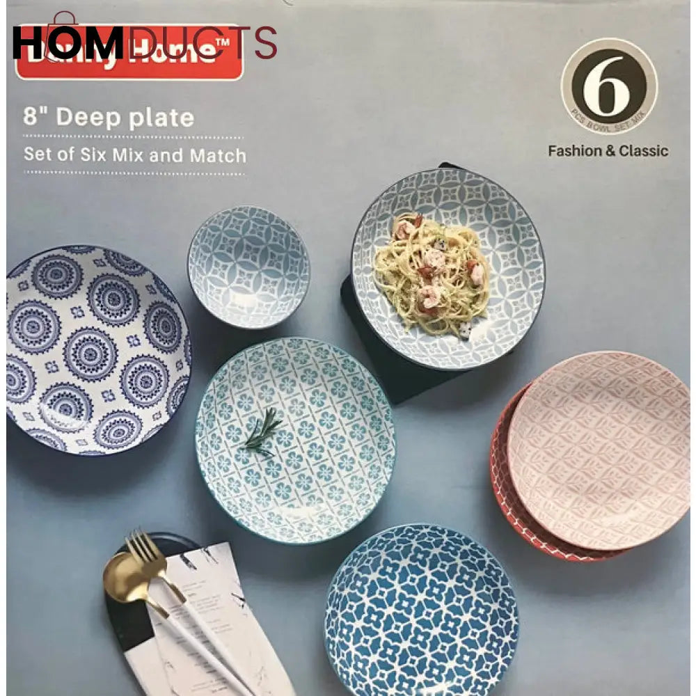 8-Inch Multicolor Ceramic Dinner Plates - Set of 6