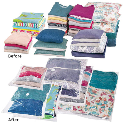Premium Space Saver Vacuum Storage Bags (Set of 5) with Hand Pump, Double Zip Seal for Clothes, Bedding and Comforters
