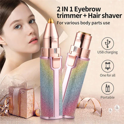 Premium Quality 2 in 1 Electric Eyebrow Trimmer and Rechargeable Hair Remover with LED Light