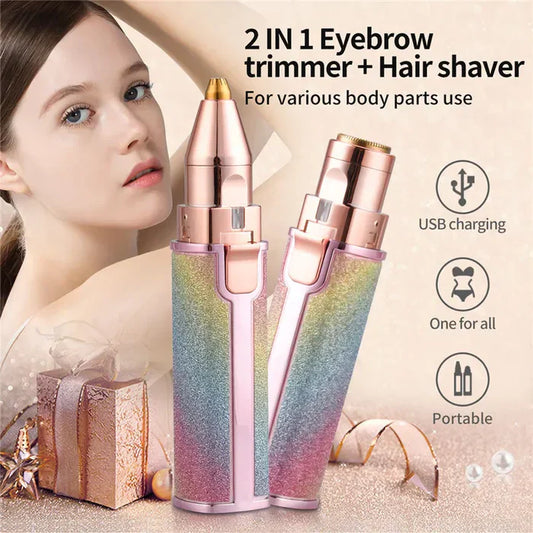 Premium Quality 2 in 1 Electric Eyebrow Trimmer and Rechargeable Hair Remover with LED Light