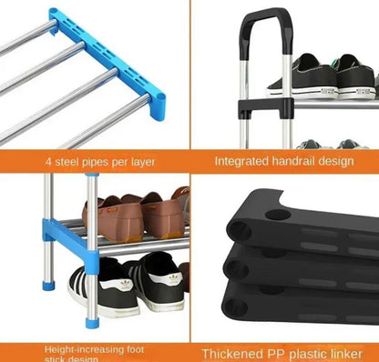 Premium 5 Tier Classic Stainless Steel Shoe Rack, Stackable Multilayer Shoe Organizer Shelf for Entryway