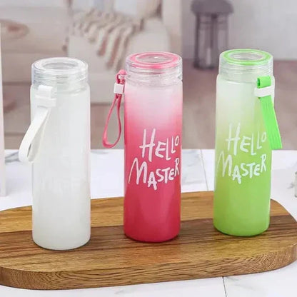 Hello Master Gradient Glass Water Bottle – 480ml Frosted Portable Stylish Sports & Travel Bottle