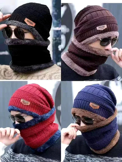 Winter Beanie Cap with Matching Muffler – Unisex Warm Knitted Set