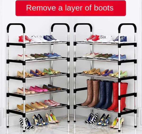 Premium 5 Tier Classic Stainless Steel Shoe Rack, Stackable Multilayer Shoe Organizer Shelf for Entryway