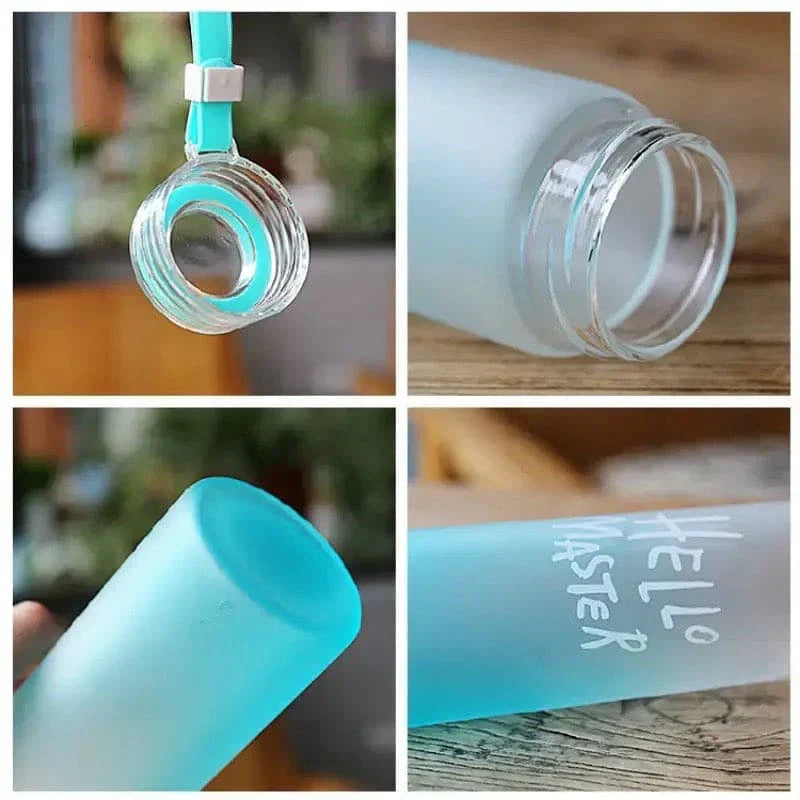 Hello Master Gradient Glass Water Bottle – 480ml Frosted Portable Stylish Sports & Travel Bottle