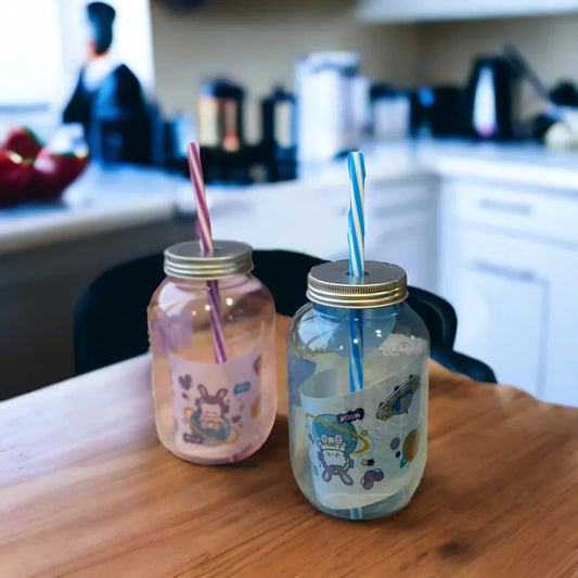 Baby Jar With Straw – Spill-Proof Plastic Drinking Cup for Toddlers & Kids