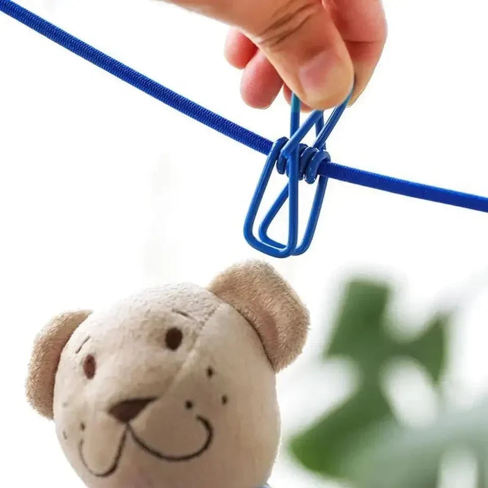 Portable Elastic Clothesline with 12 Clips – Travel & Home Drying Rope