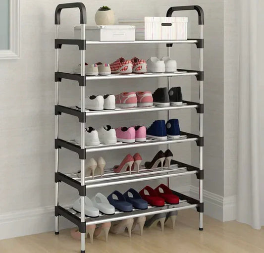 Premium 5 Tier Classic Stainless Steel Shoe Rack, Stackable Multilayer Shoe Organizer Shelf for Entryway