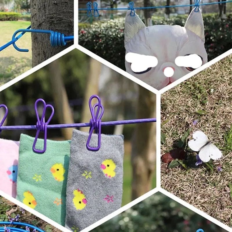 Portable Elastic Clothesline with 12 Clips – Travel & Home Drying Rope