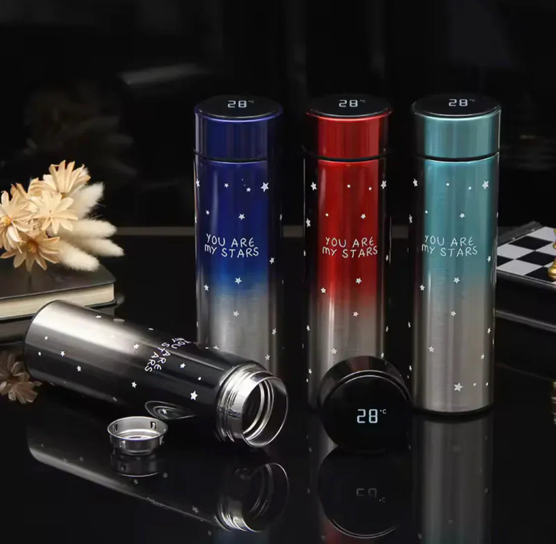 500ml Star Print Thermos Water Bottle – Smart LED Temperature Display, Vacuum Insulated Stainless Steel Flask in Pakistan